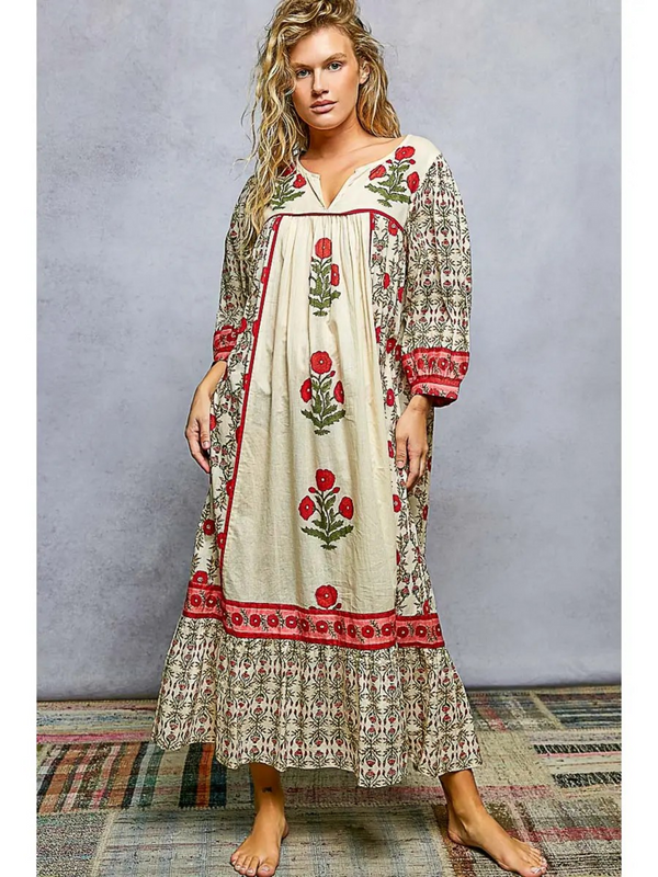 floral flowy maxi dress with round neckline