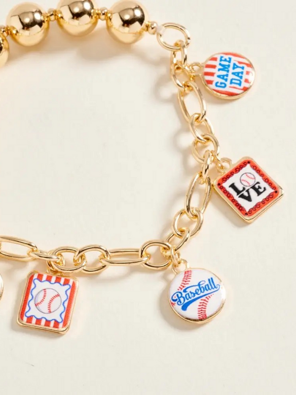 7.75" baseball theme charm beaded bracelet