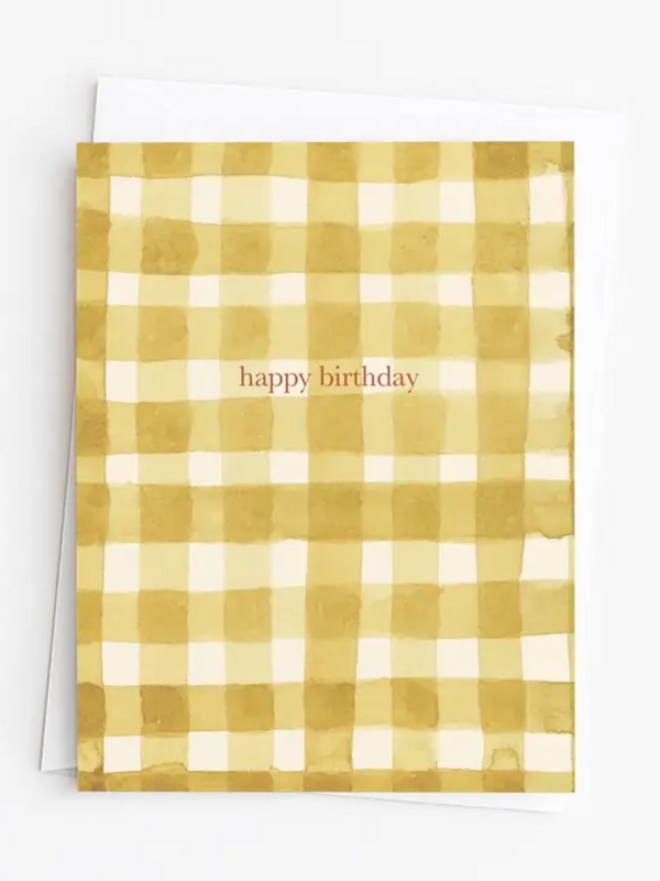 watercolor yellow gingham happy birthday card