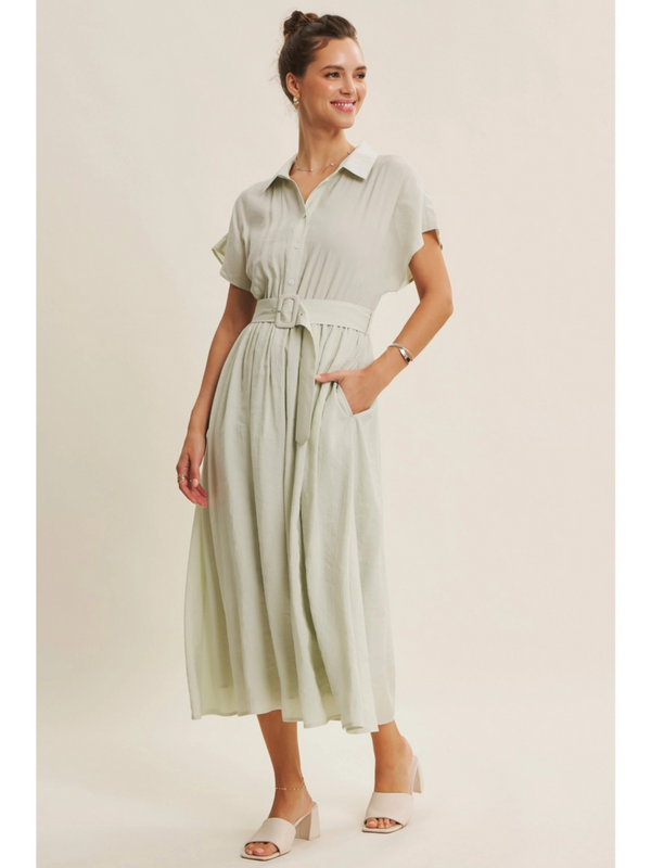 Mint Green Buckled Midi Dress