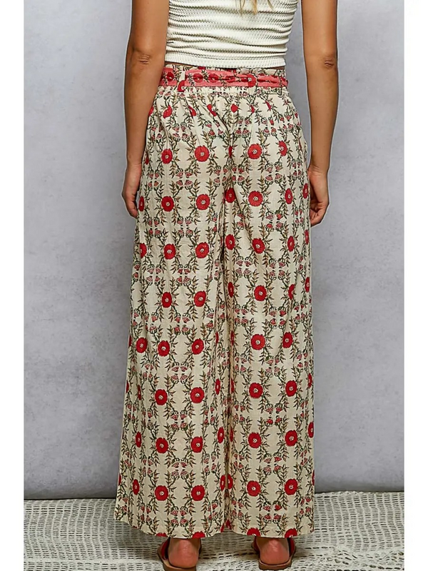 multi cream woven printed wide leg bottoms
