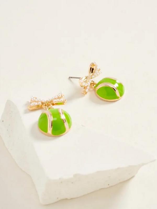dainty pearl ribbon bow with tennis ball earrings