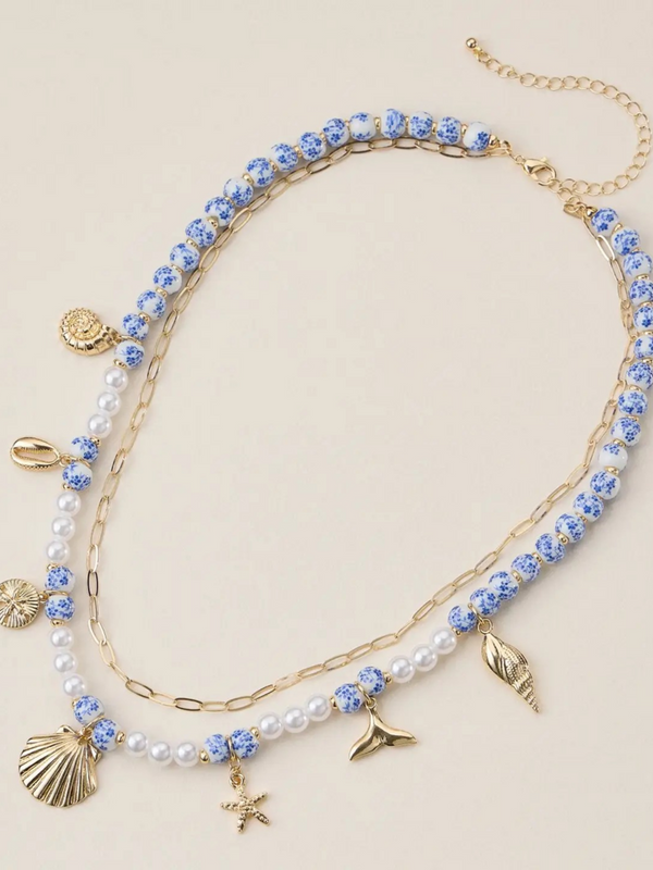 blue seaside charm layered necklace