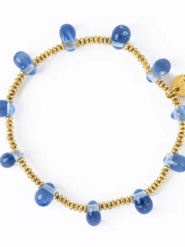 blue glass bead stretch bracelet