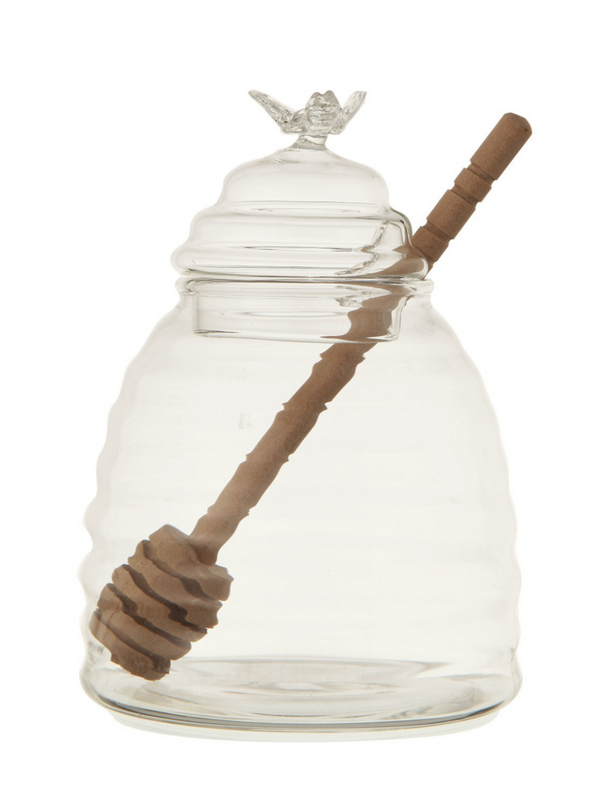 Glass Honey Jar with wood honey Dipper