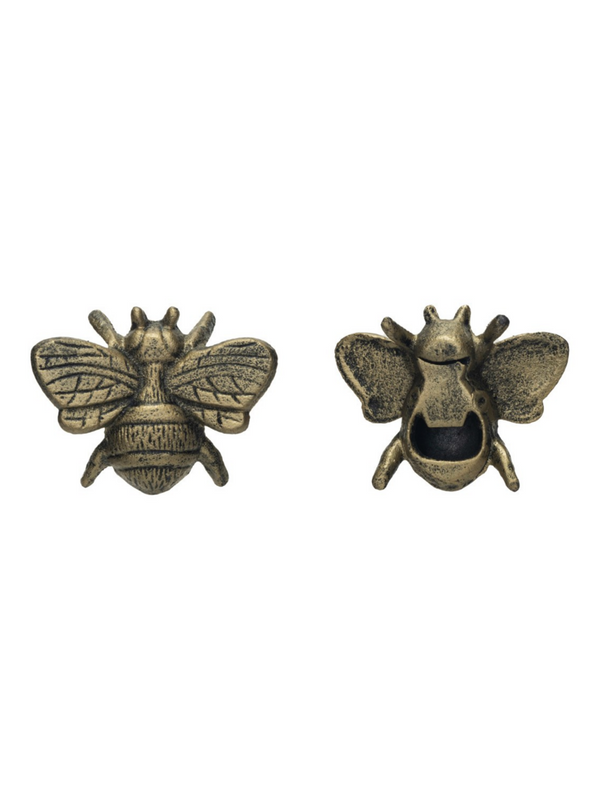4"L Cast Iron Bee Bottle Opener, Distressed Gold Finish
