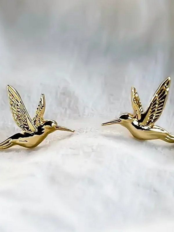 gold hummingbird stud earrings