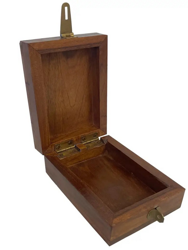 etched eagle solod wood playing card storage box 4-5/8"