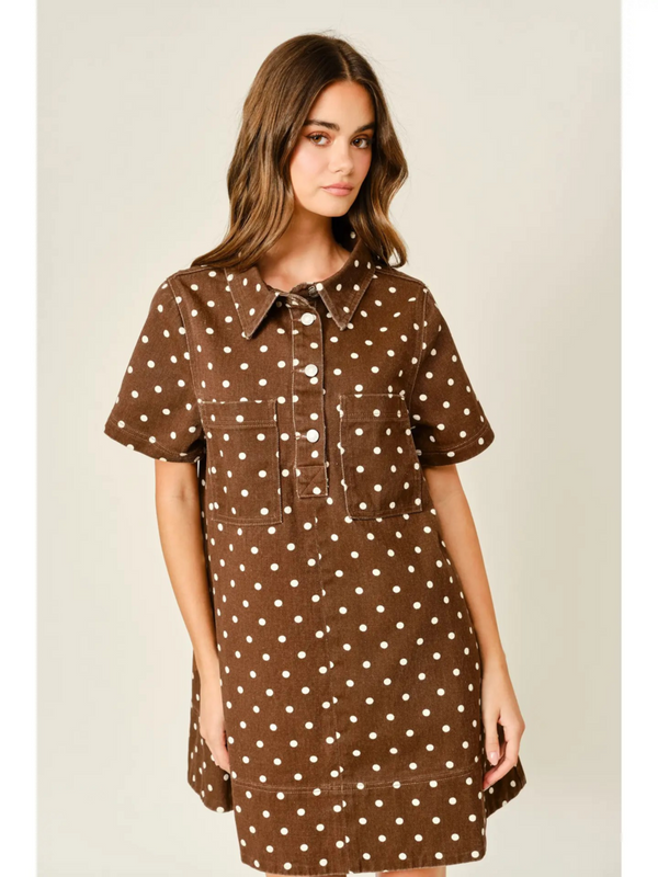 brown dot print pullover dress