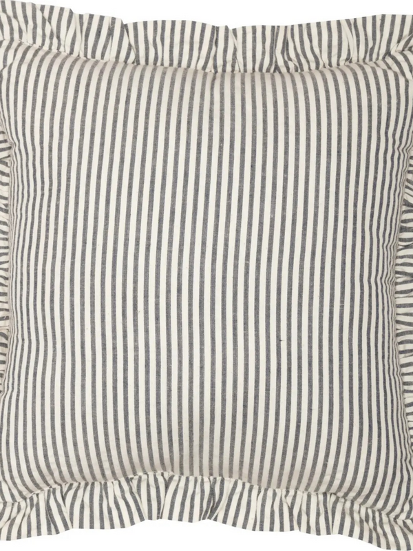 Farmhouse Ticking Stripe Pillow 12x12 – Blue Seersucker