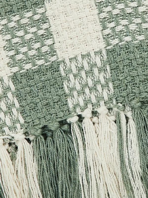 Pistachio Woven Check Throw Blanket with Fringe 50x60