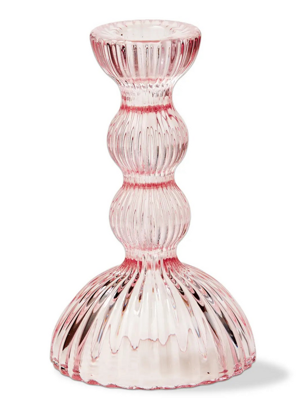 Pink Soda Lime Glass Taper Holder Large