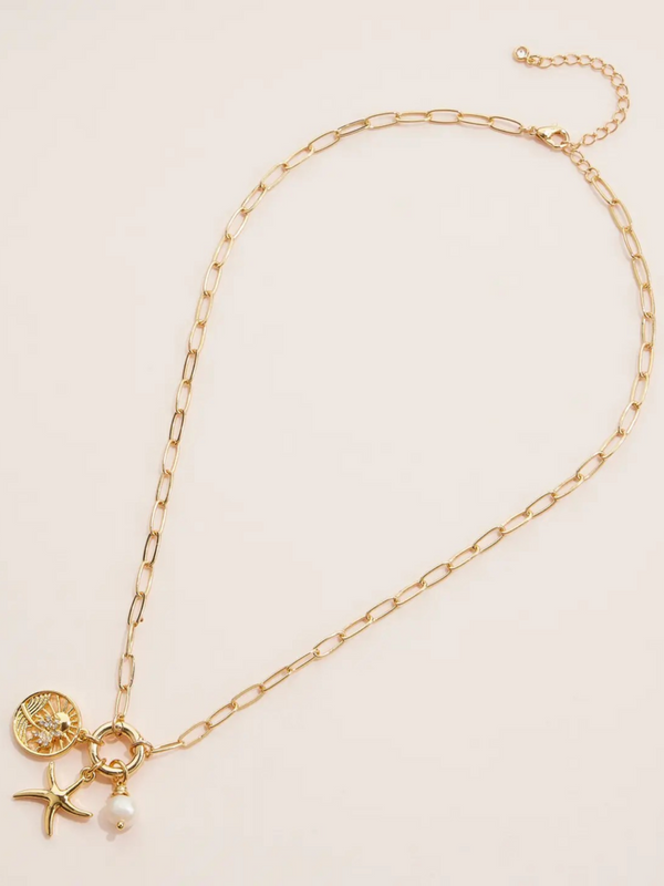 gold dipped starfish charm necklace with pearl accent