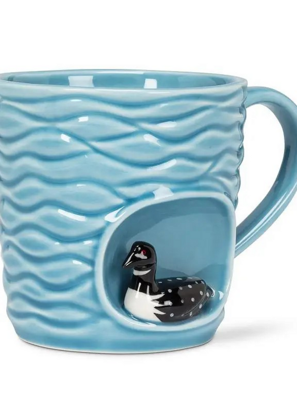 Wavy Mug with Loon-4"H(14oz)