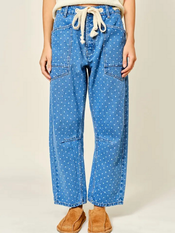 denim polka dot barrel pants