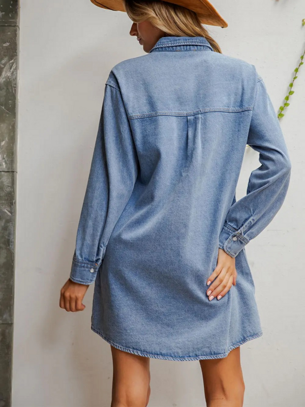 denim mineral washed embroidered mini dress