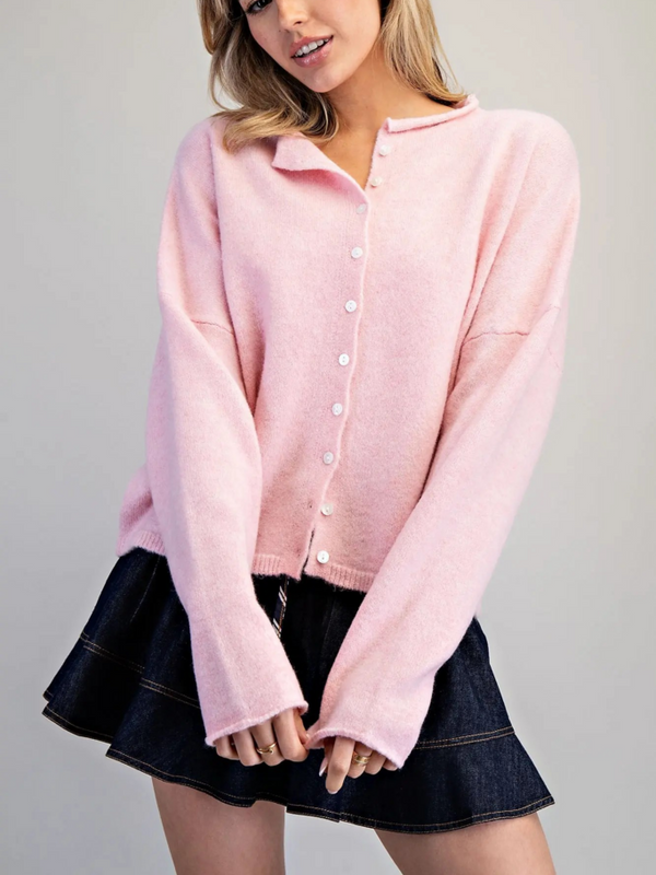 baby pink button down cardigan