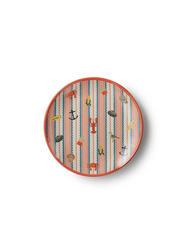 seaside patterned dessert plate