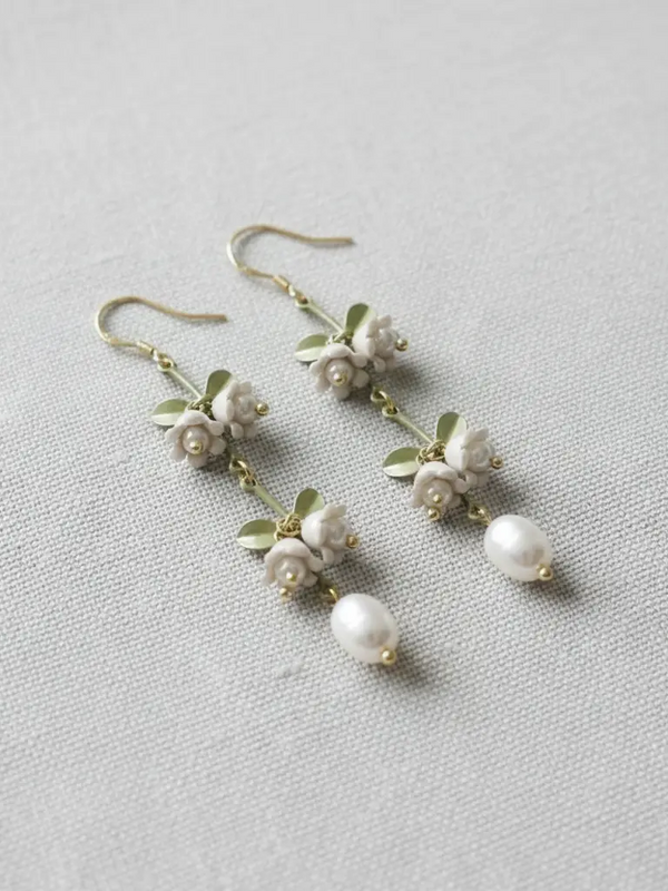 Lily of the Valley Pearl Drop Earrings style 2