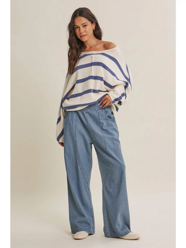 cream & denim blue stripe slouchy sweater