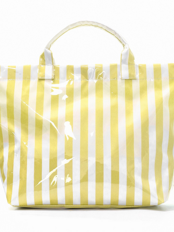 yellow color block striped waterproof tote bag