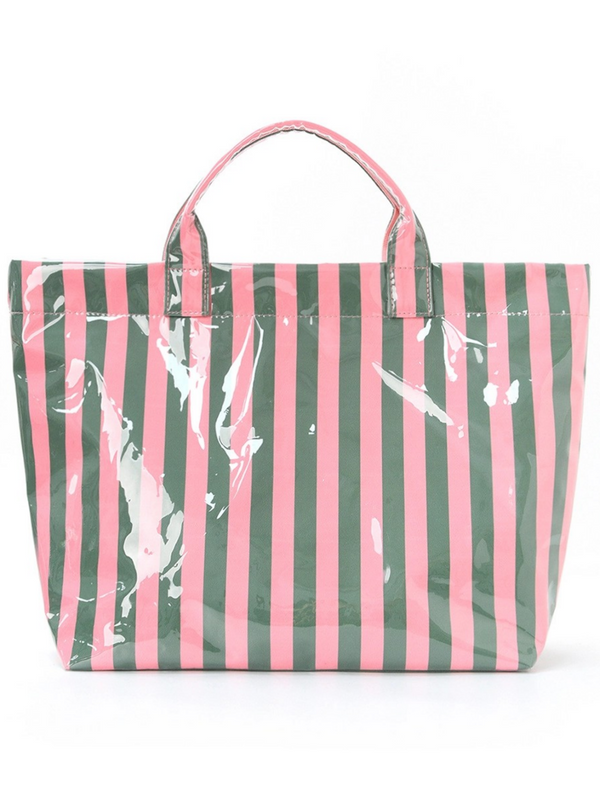 Pink & Green Color block striped waterproof tote bag