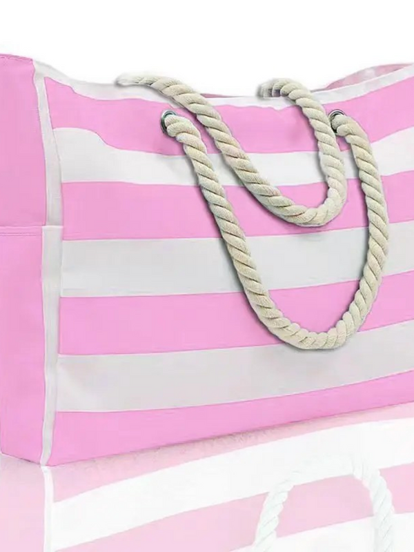 large pink striped tote bag