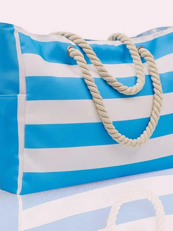 sky blue large striped tote bag