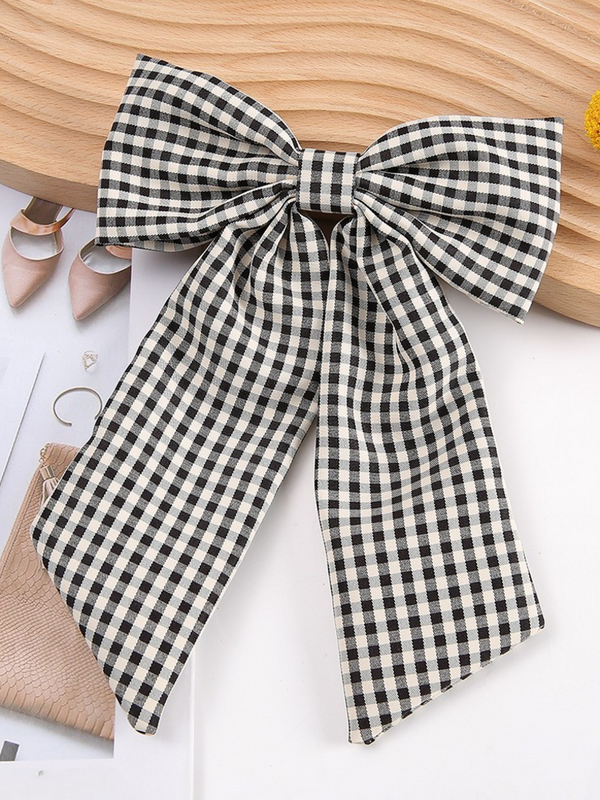 black plaid bow hair clip