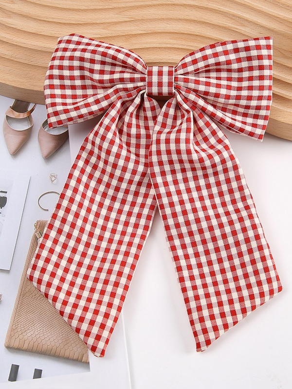 red plaid bow hair clip