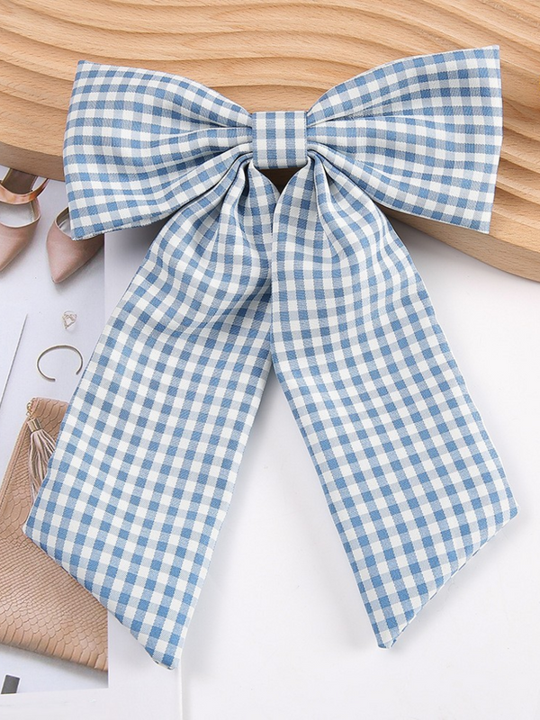 blue plaid hair bow clip