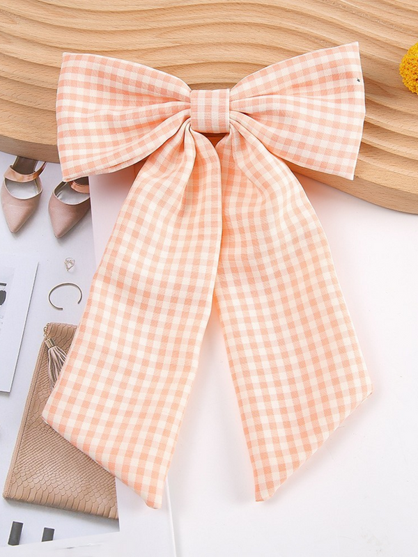 peach plaid hair bow clip