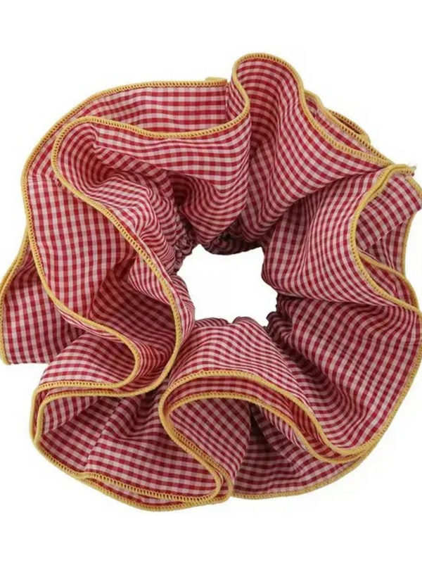 red checkered frill oversized scrunchie