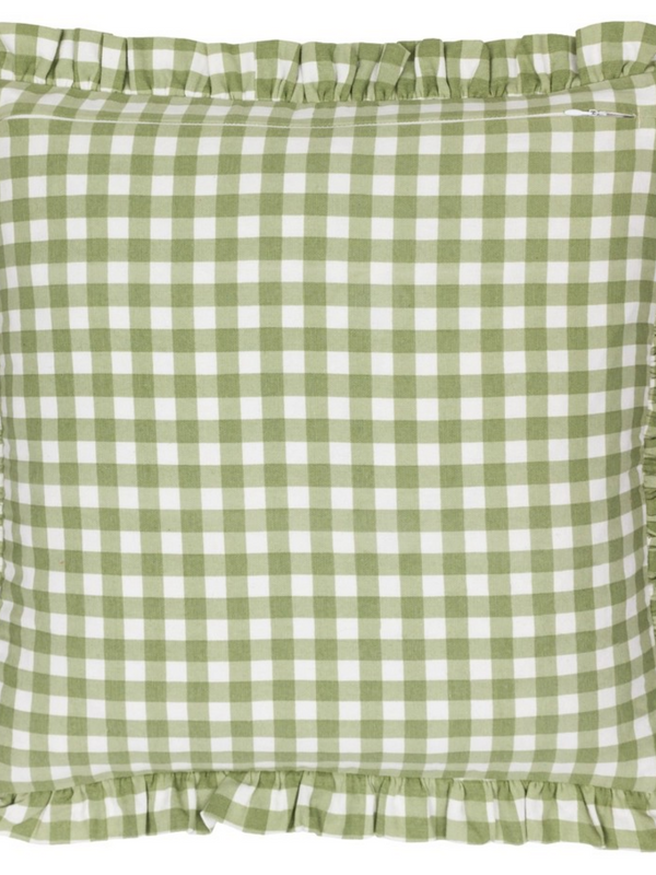 Sage Gingham Cushion with Contrast piping