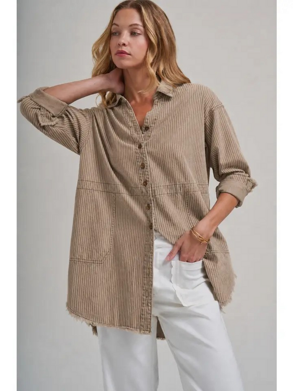 taupe & oatmeal pin stripe linen oversized top