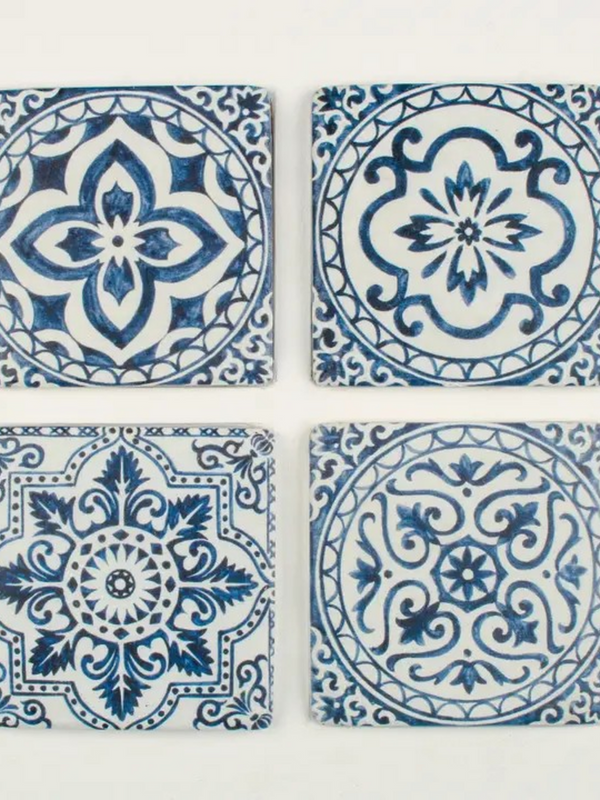 set of 4 blue tile coasters