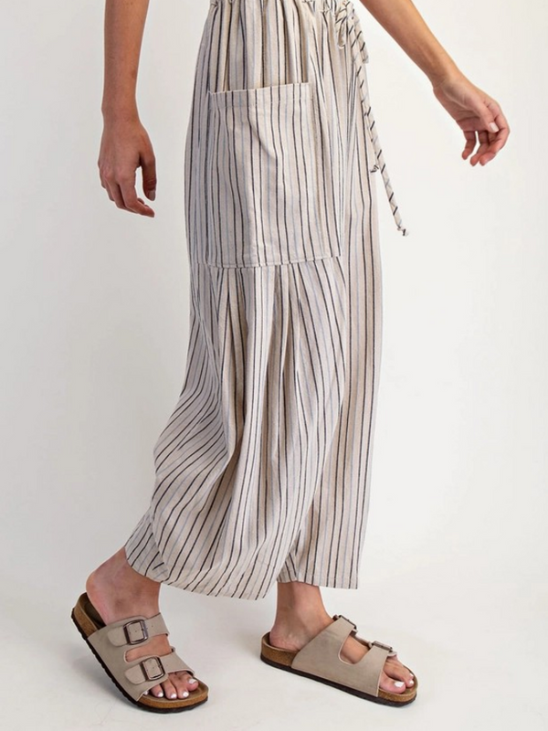 natural combo wide stripe leg pants