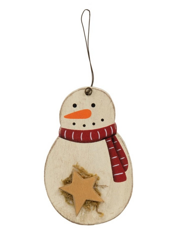 roly poly wooden snowman ornament with star
