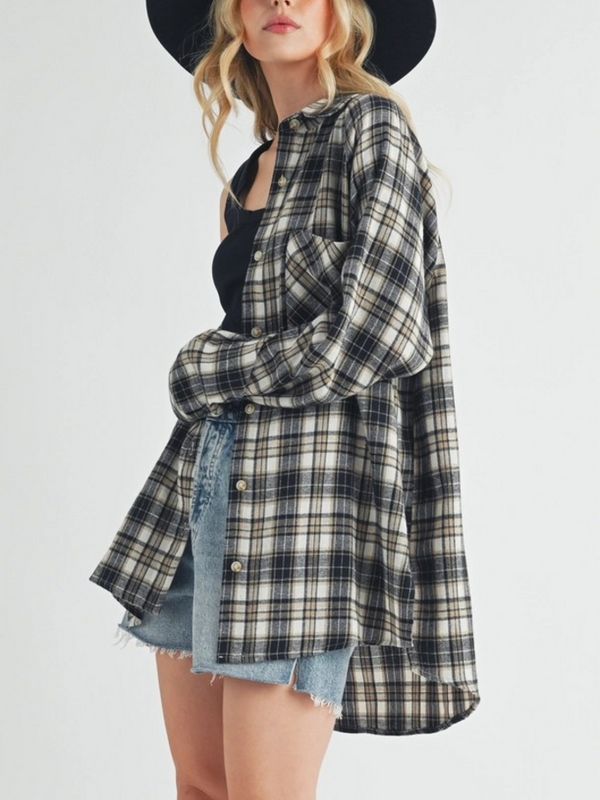 oat plaid flannel top