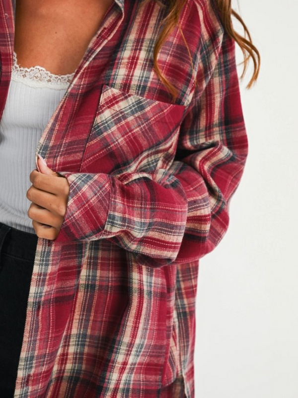 rose plaid flannel top