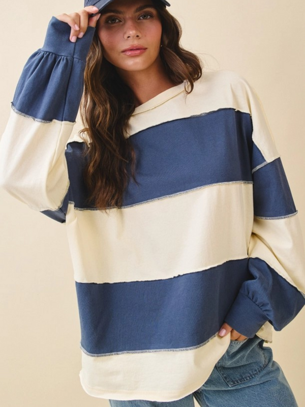 pineapple navy long sleeve slouchy top