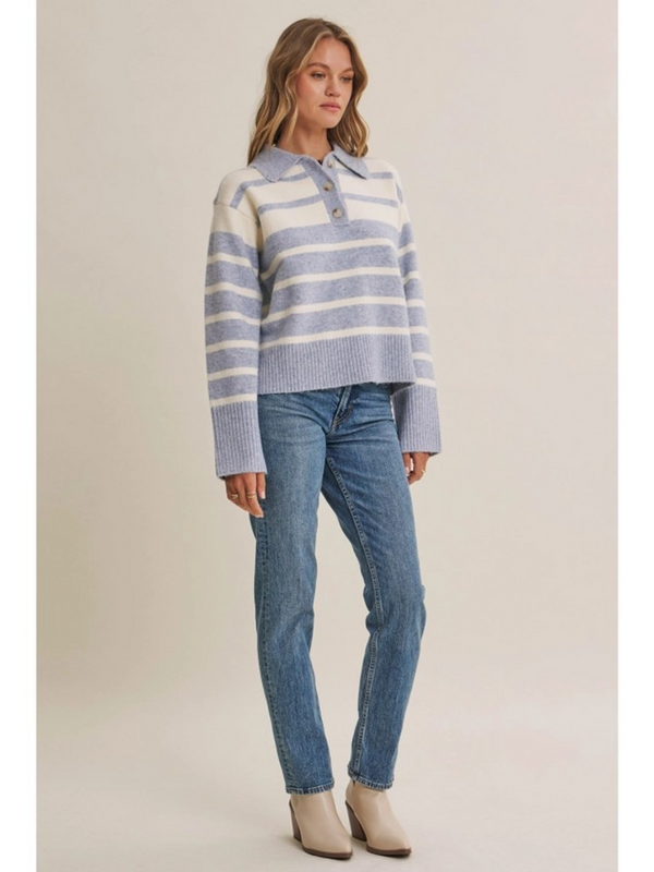 ice blue & ivory stripe henley sweater pullover