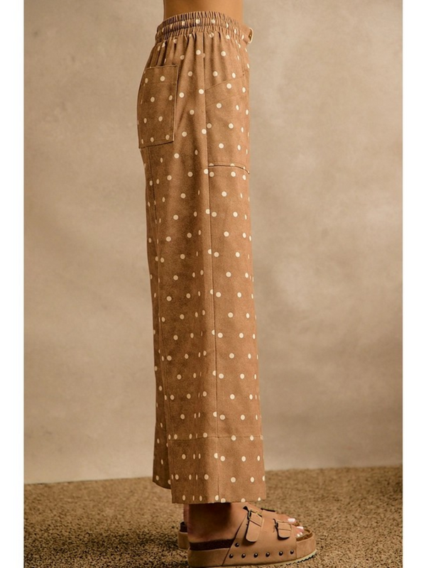 camel & ivory polka dot elasticized wide leg pants