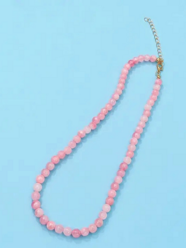 pink natural agate semi precious bead necklace