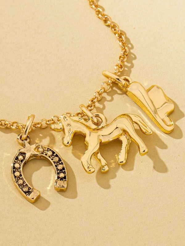 galloping horse and horse shoe charm necklace