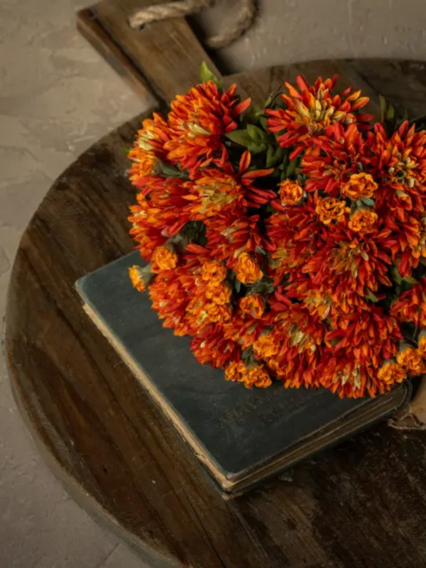 15.5" red/orange mum bush
