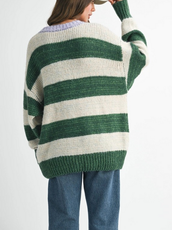 green contemporary oversized striped sweater