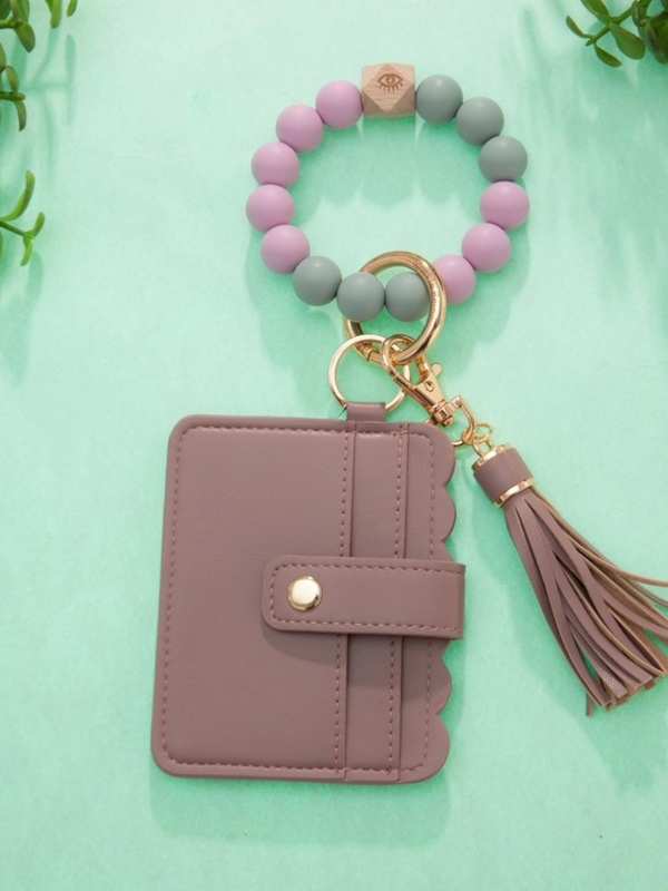 taupe silicone wristlet wallet keychain