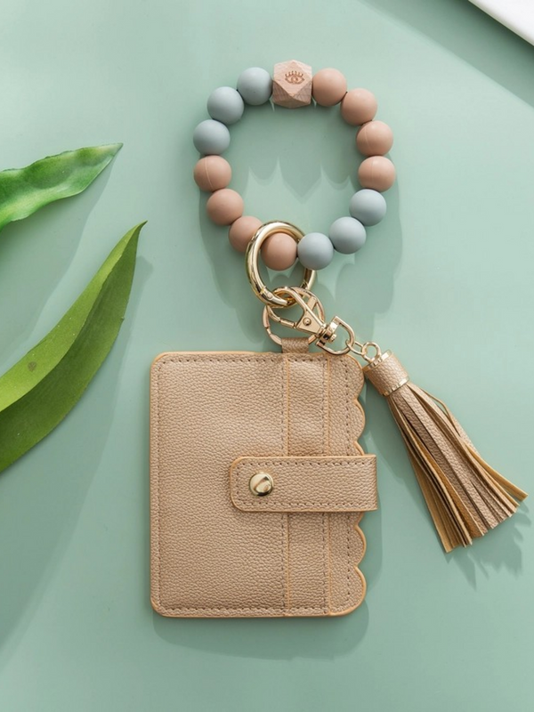 gold silicone wristlet wallet keychain