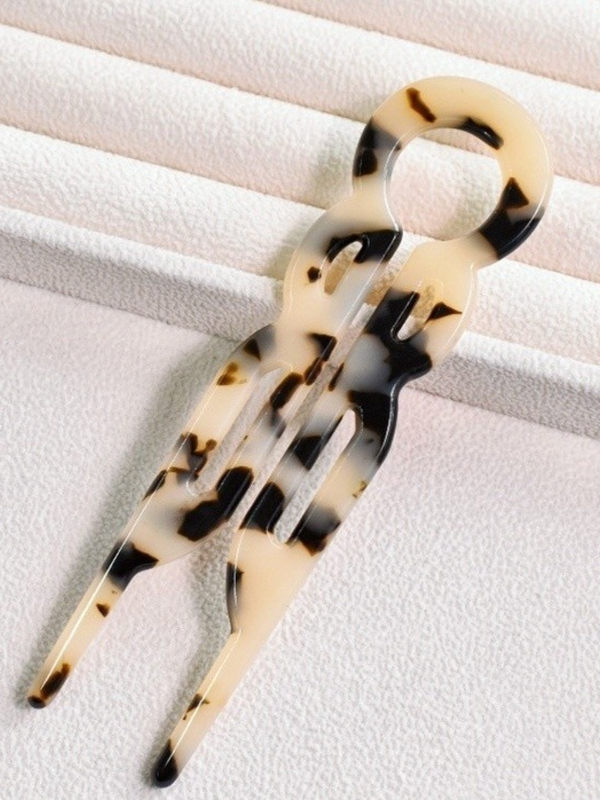 White Tortoise Women's Vintage Marble Hair Fork Double Prong Bun Wand